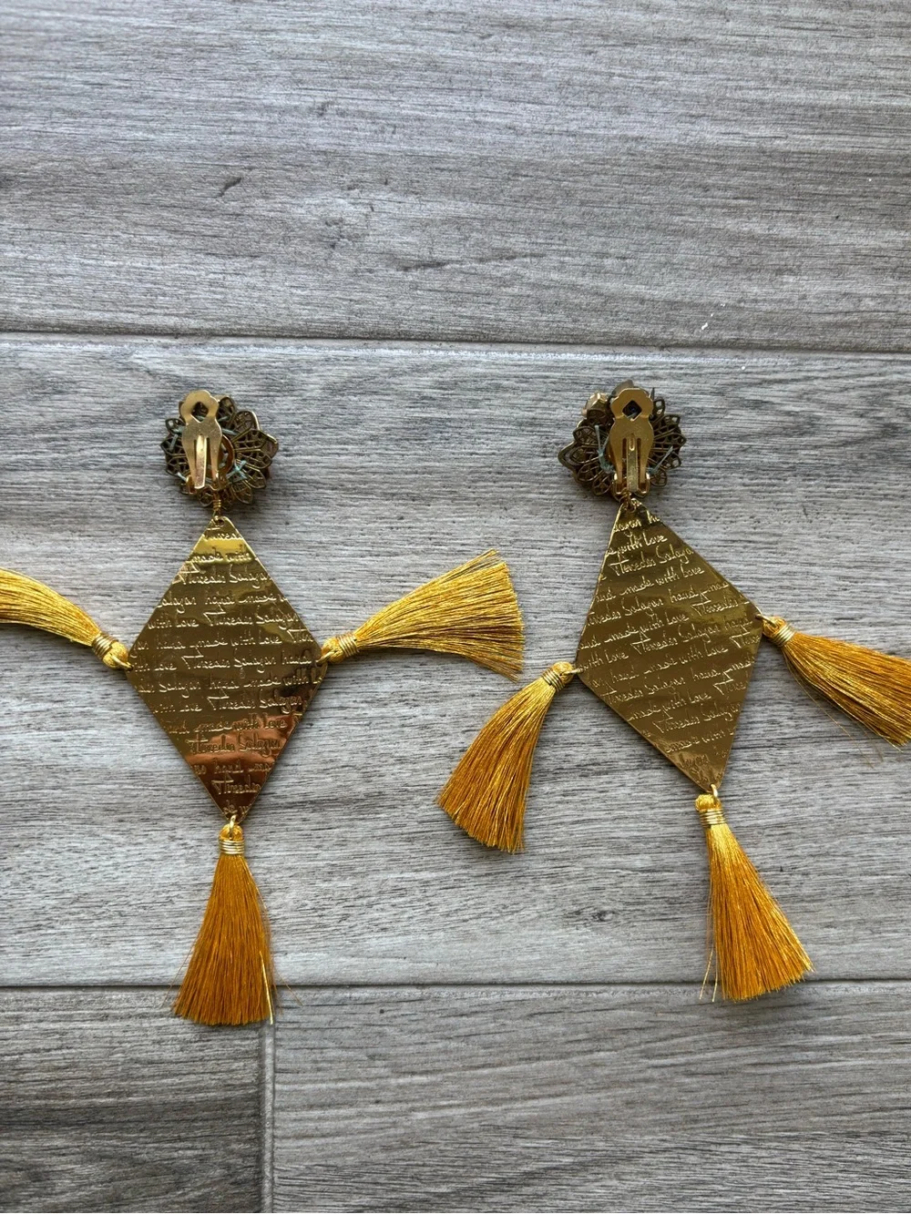 Mercedes Salazar Gold and Turquoise Tassel Drop Earrings Colombian